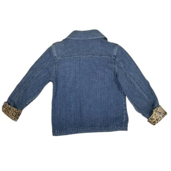 Lisa International Womens Small Denim Stretch Jacket Blue Jean Leopard Flip Cuff - Picture 6 of 12